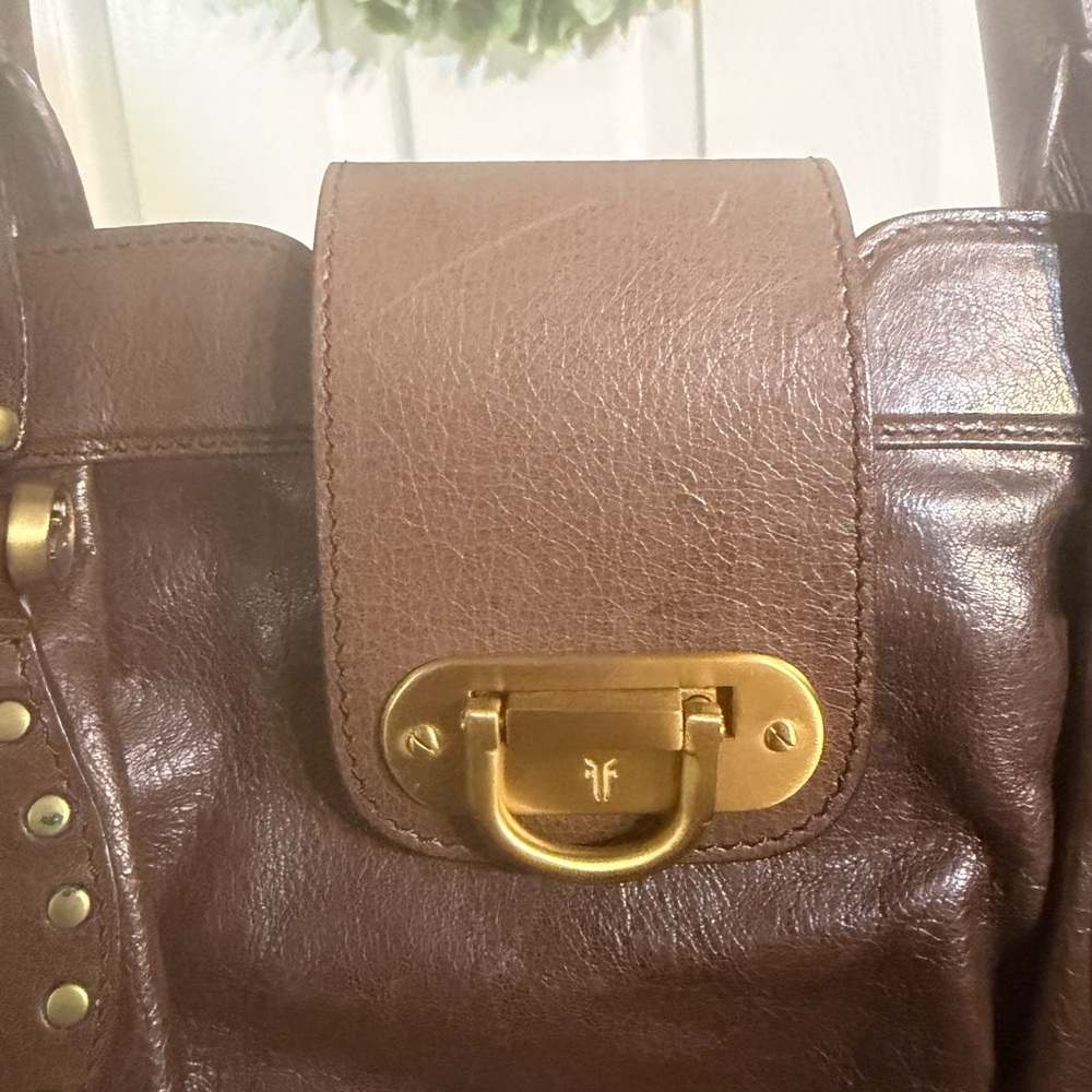 Frye Dark Brown Leather Satchel with Gold Hardware - Picture 6 of 10